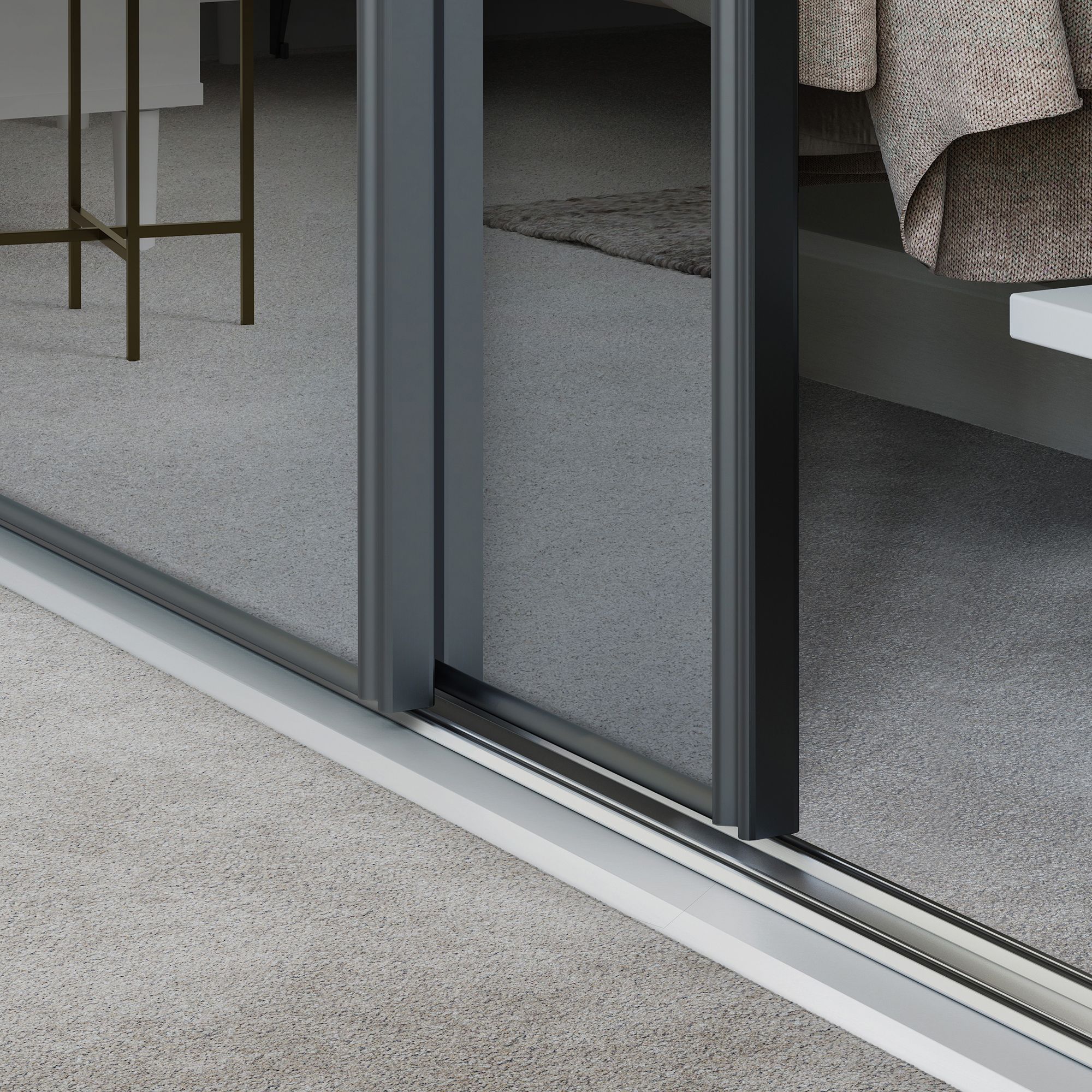 Spacepro Full length Mirrored Classic Graphite frame Single panel Sliding wardrobe door, (H)2220mm (W) 610mm