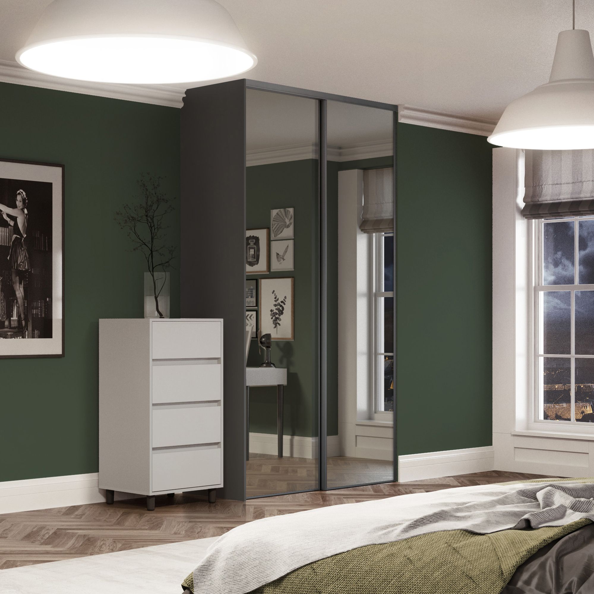 Spacepro Full length Mirrored Classic Graphite frame Single panel Sliding wardrobe door, (H)2220mm (W) 762mm