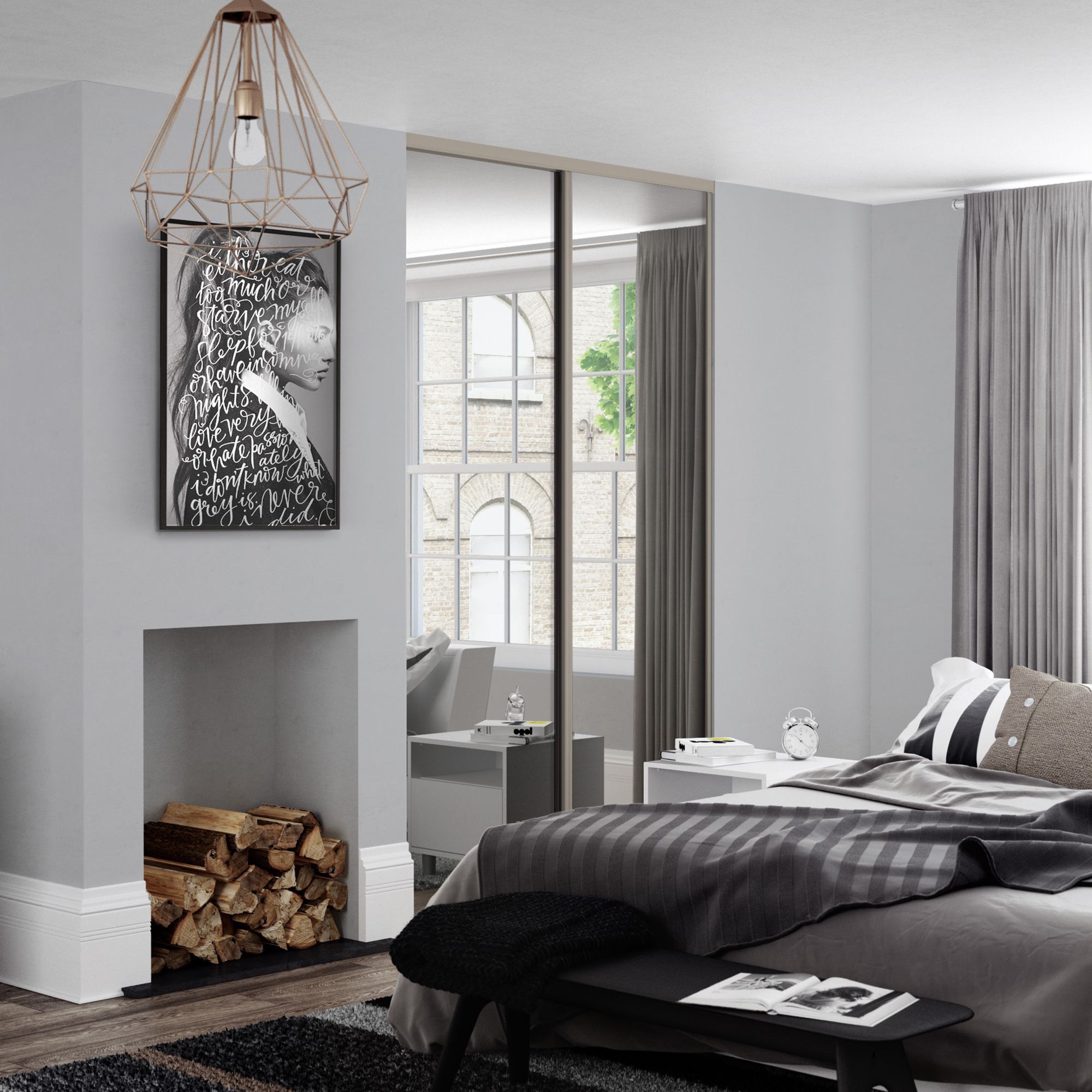 Spacepro Full length Mirrored Classic Pebble frame Single panel Sliding wardrobe door, (H)2220mm (W) 914mm