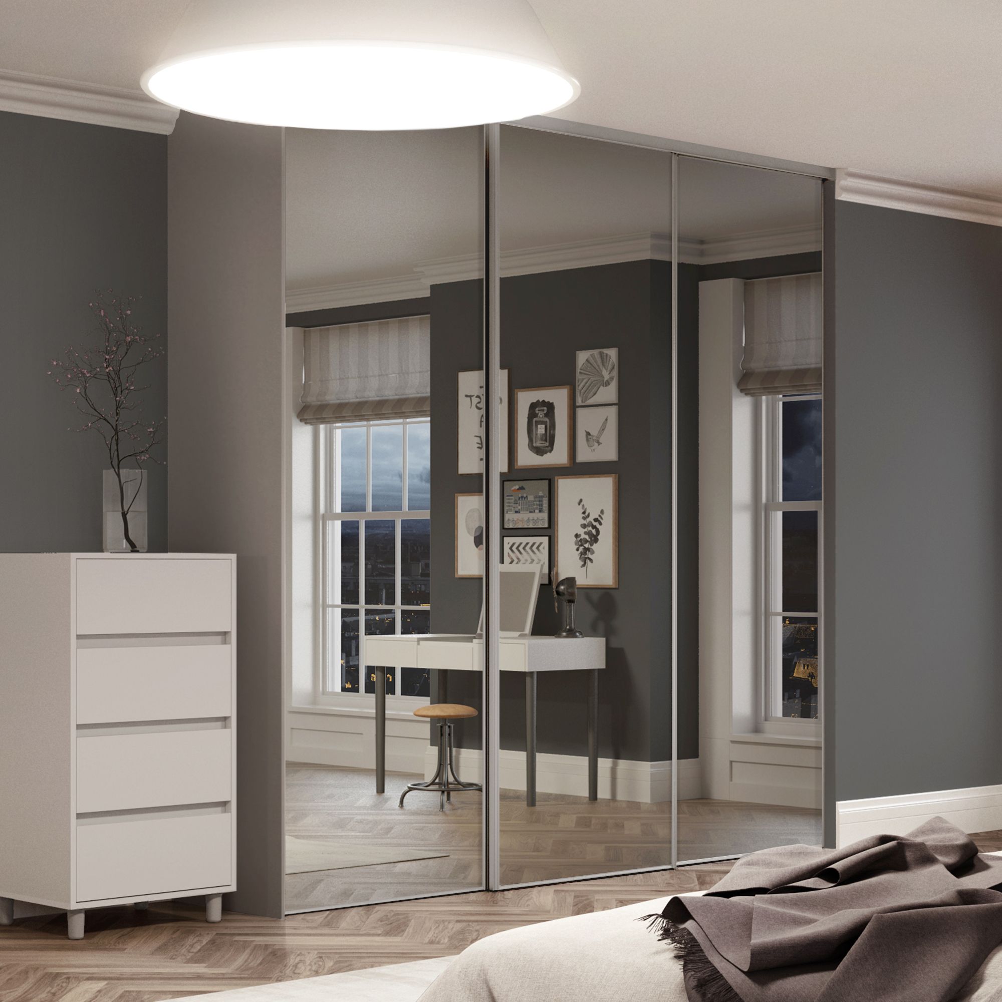 Spacepro Full length Mirrored Classic Silver frame Single panel Sliding wardrobe door, (H)2220mm (W) 914mm