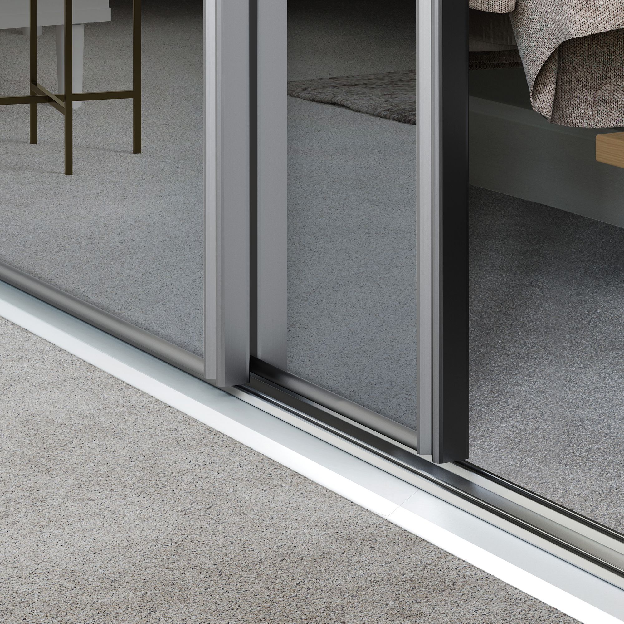 Spacepro Full length Mirrored Classic Silver frame Single panel Sliding wardrobe door, (H)2220mm (W) 914mm