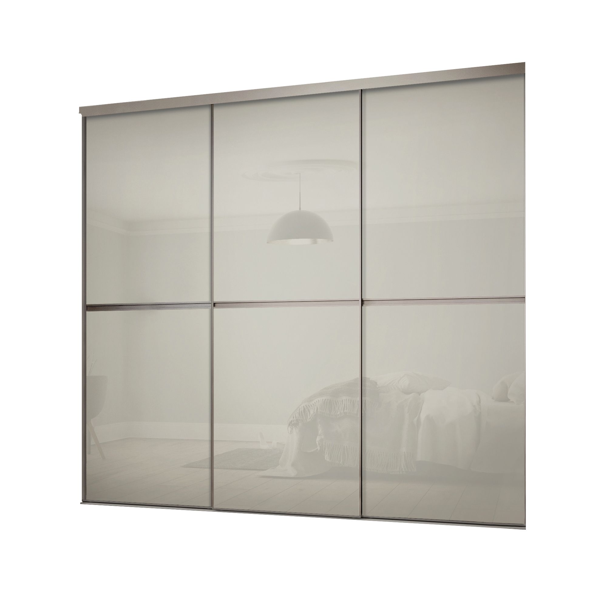 Spacepro Minimalist Mirror Panelled Non-mirrored Matt arctic white 3 door Sliding Wardrobe Door kit (H)2220mm (W)2702mm