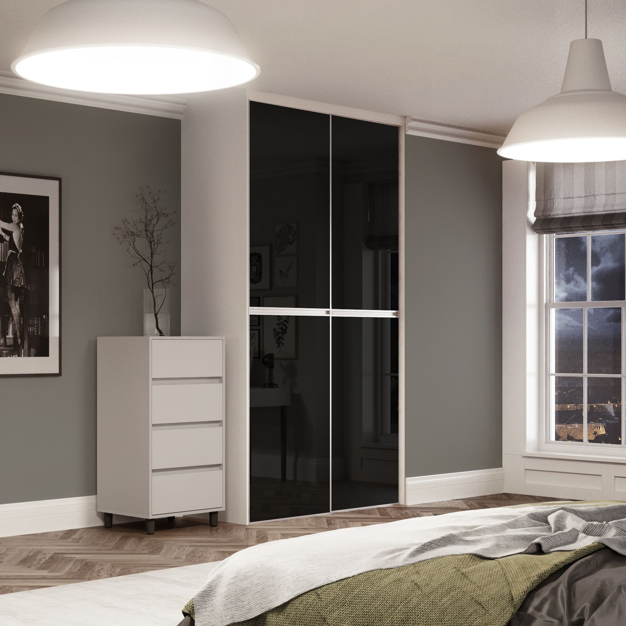 Spacepro Mirror Black 2 door Sliding Wardrobe Door kit (H)2260mm (W)1808mm