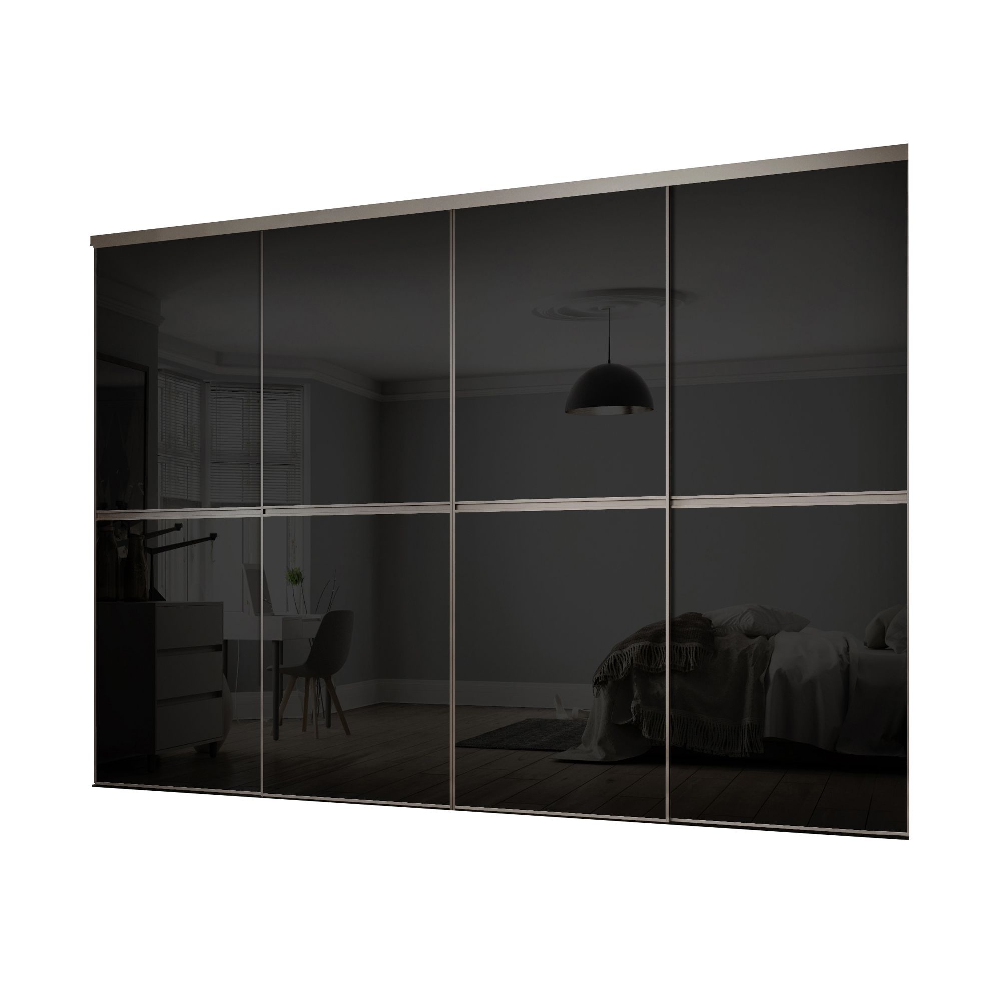 Spacepro Mirror Panelled Black 4 door Sliding Wardrobe Door kit (H)2260mm (W)2400mm