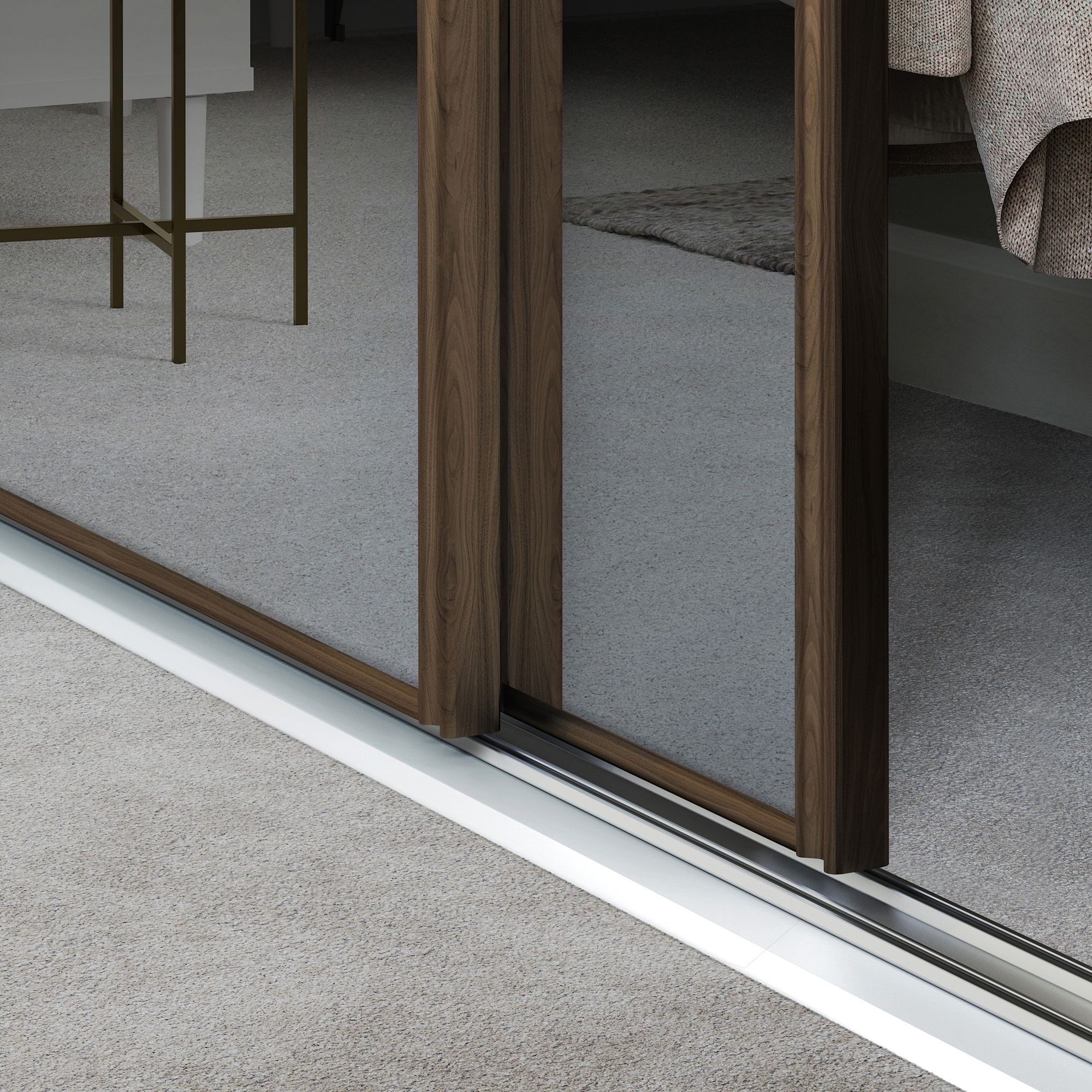 Spacepro Mirrored Classic Carini walnut effect frame Single panel Sliding wardrobe door, (H)2220mm (W) 914mm Set of 2