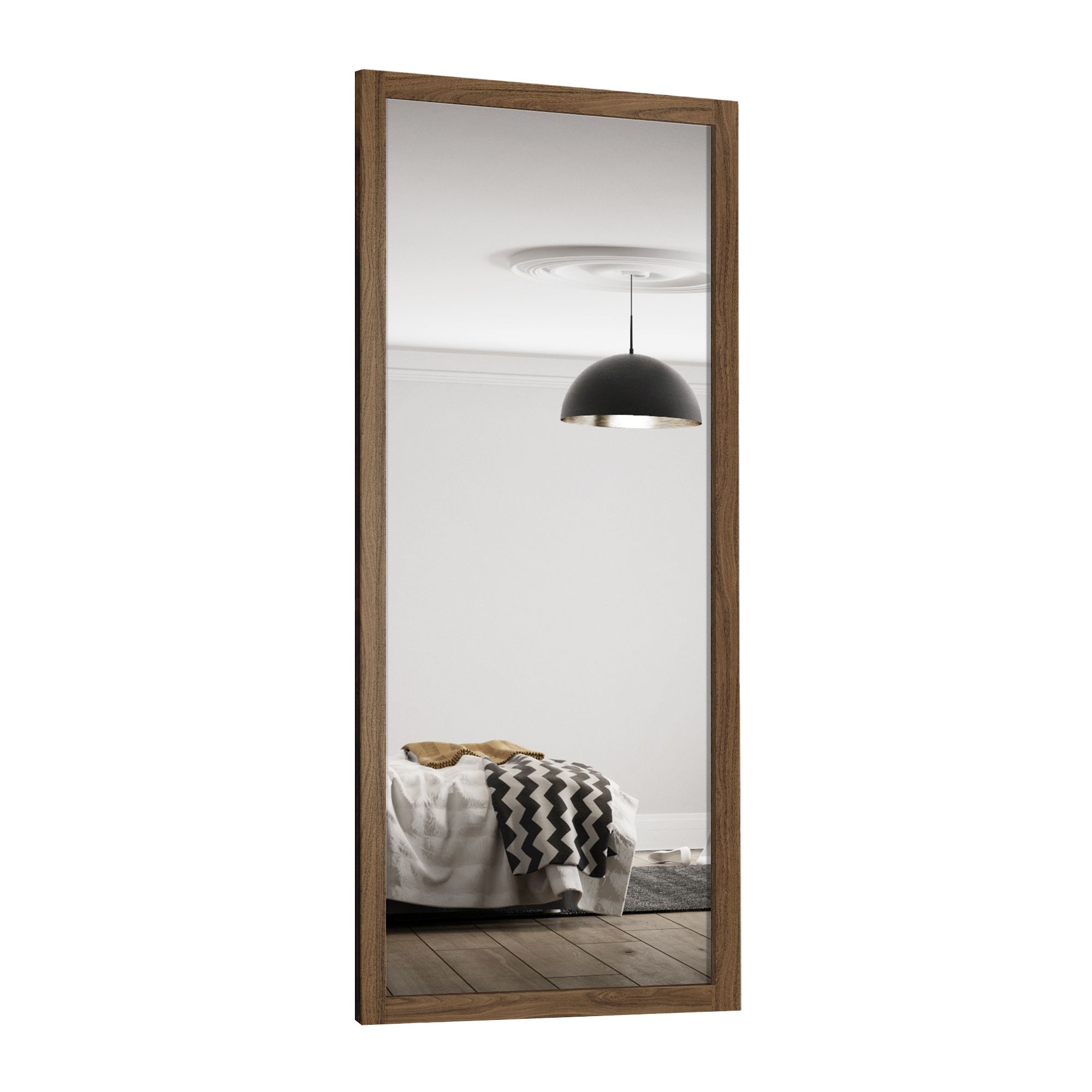 Spacepro Mirrored Classic Carini walnut effect frame Single panel Sliding wardrobe door, (H)2220mm (W) 914mm