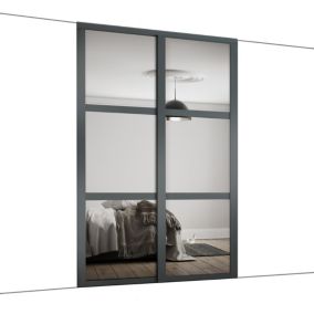 Spacepro Panel Shaker Mirrored Graphite 2 door Sliding Wardrobe Door kit (H)2260mm (W)1449mm