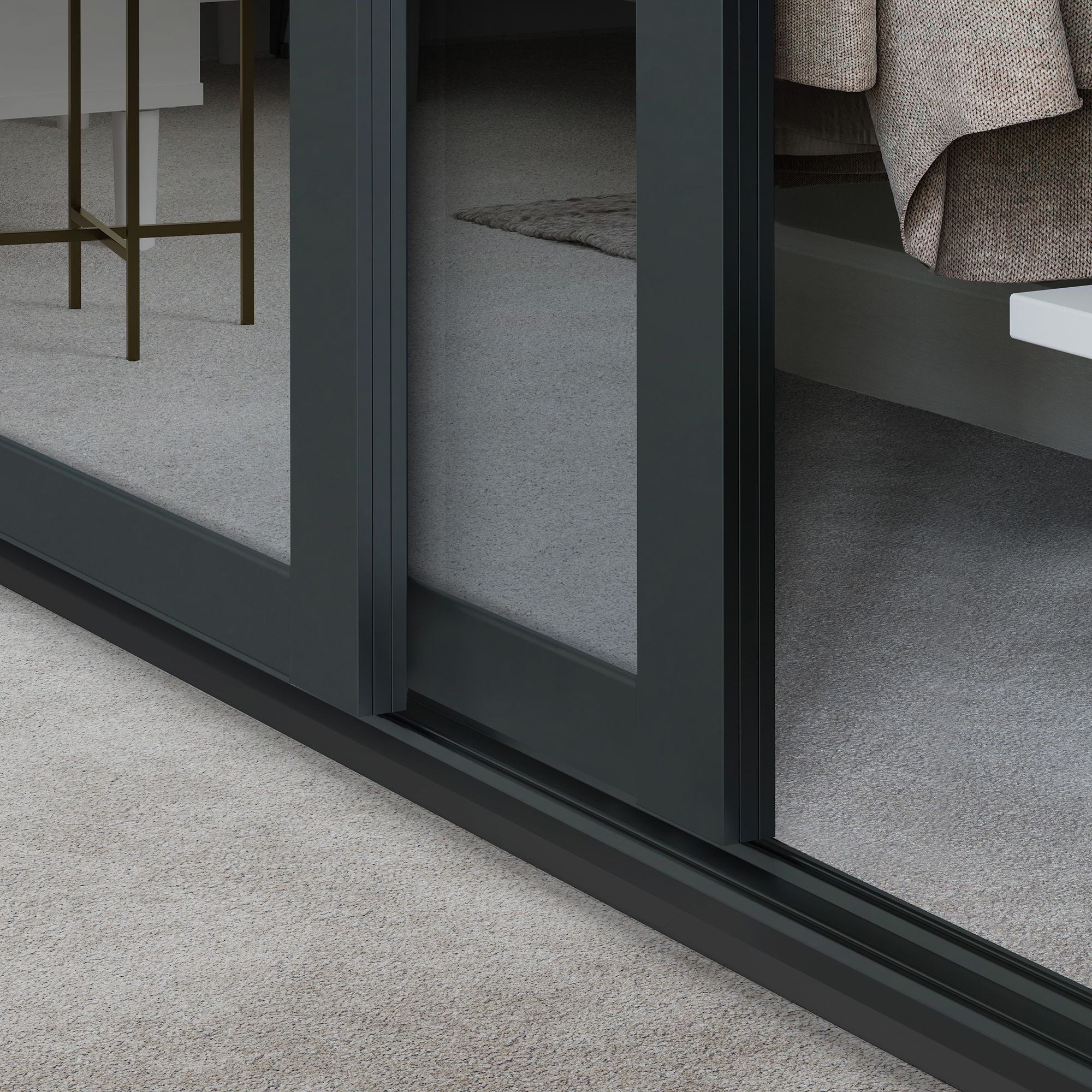 Spacepro Panel Shaker Mirrored Graphite 3 door Sliding Wardrobe Door kit (H)2260mm (W)1680mm