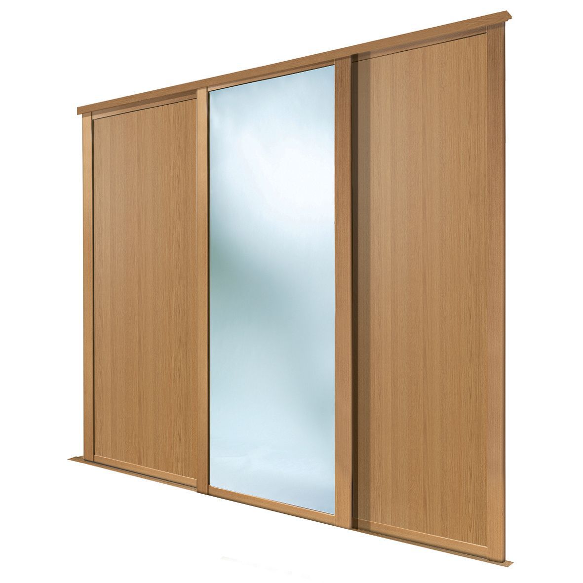 Spacepro Panel Shaker Mirrored Oak effect 3 door Sliding Wardrobe Door kit (H)2260mm (W)1680mm