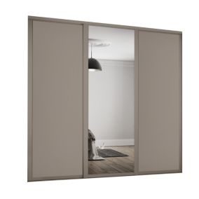 Spacepro Panel Shaker With 1 mirror door Stone grey 3 door Sliding Wardrobe Door kit (H)2260mm (W)2136mm