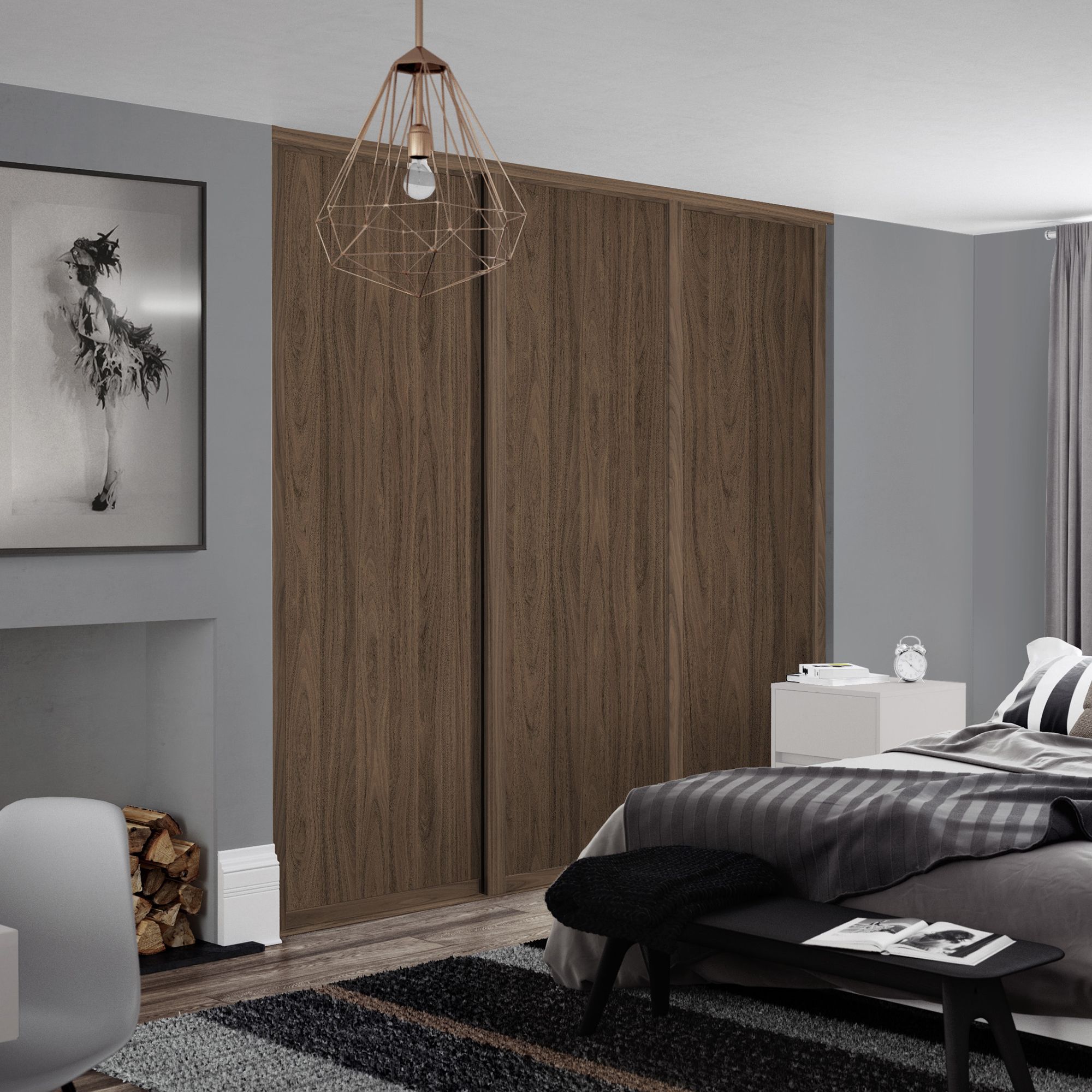 Spacepro Shaker 1 Panel Matt carini walnut effect Sliding wardrobe door (H)2220mm (W)610mm