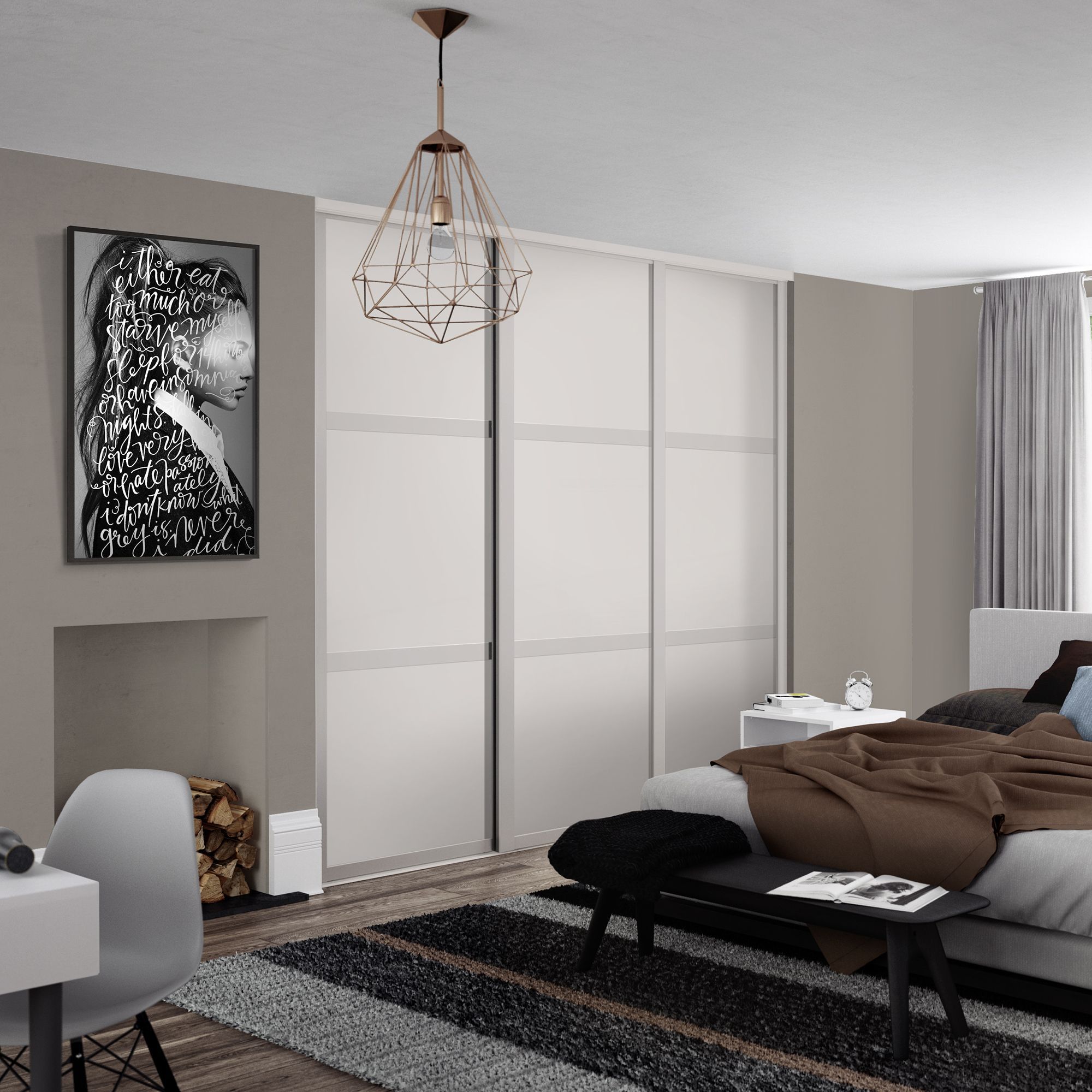 Spacepro Shaker 3 Panel Matt cashmere Sliding wardrobe door (H)2220mm (W)914mm