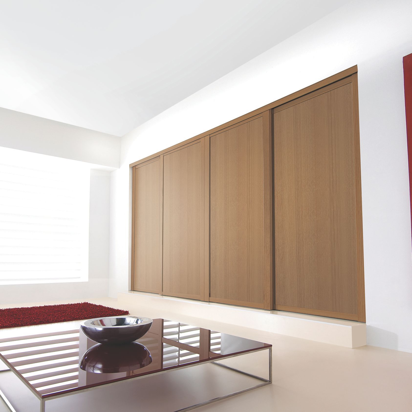 Spacepro Shaker Classic Panel Shaker Non-mirrored Matt oak effect 4 door Sliding Wardrobe Door kit (H)2220mm (W)762mm