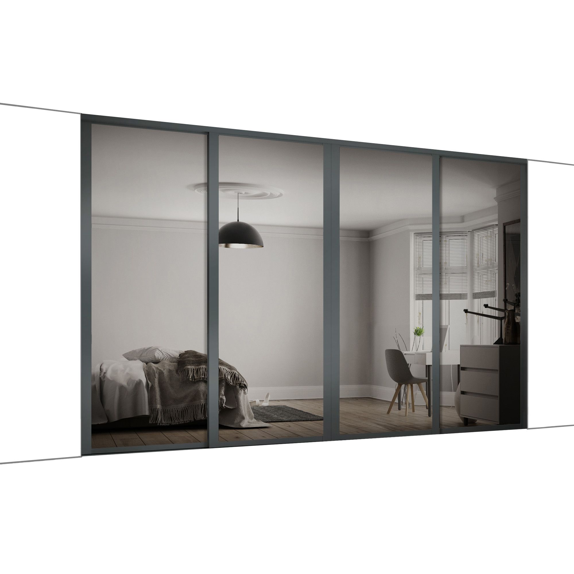 Spacepro Shaker Contemporary Shaker Mirrored Gloss graphite 4 door Sliding Wardrobe Door kit (H)2220mm (W)2290mm
