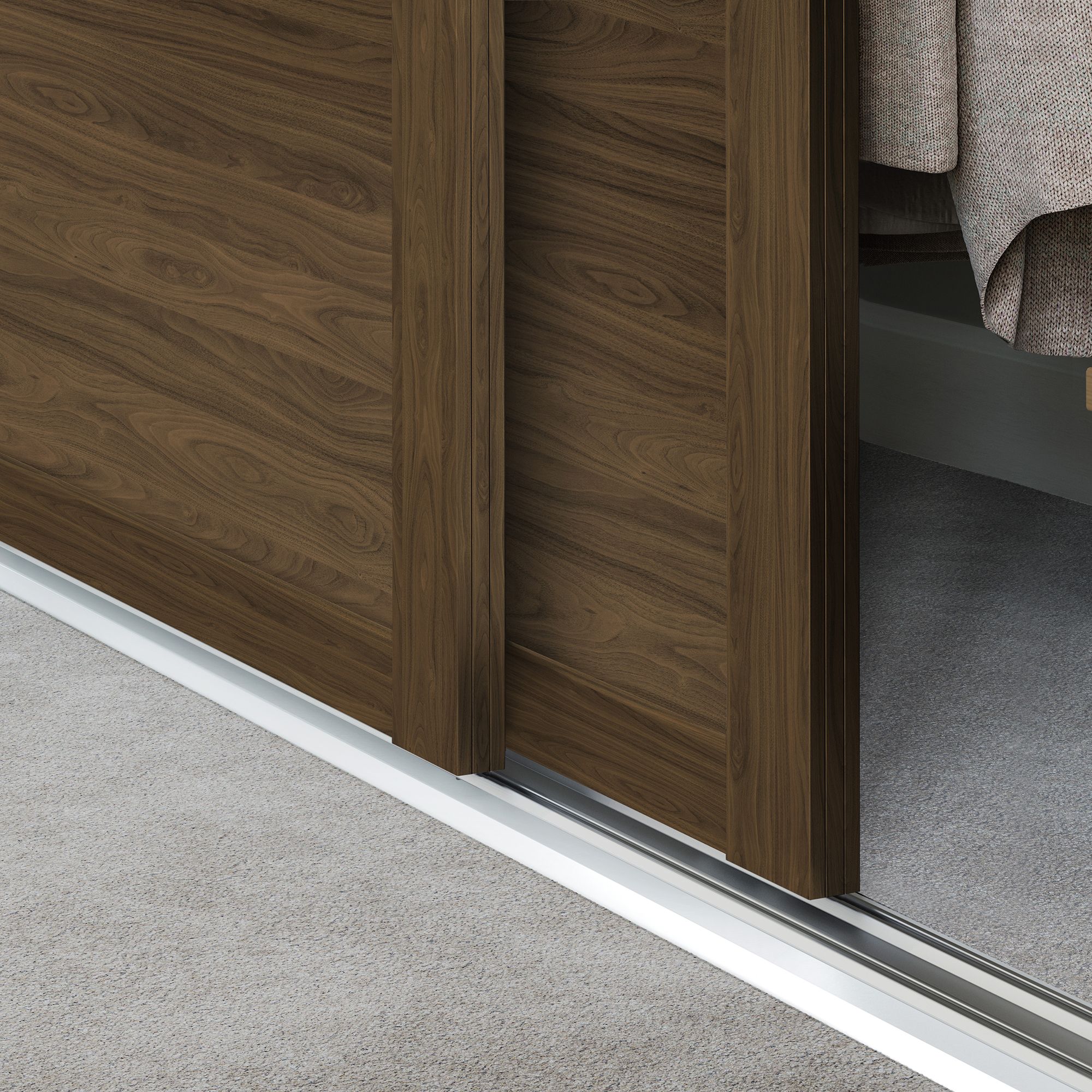 Spacepro Shaker Matt Carini walnut effect frame 3 panel Sliding wardrobe door, (H)2220mm (W) 914mm