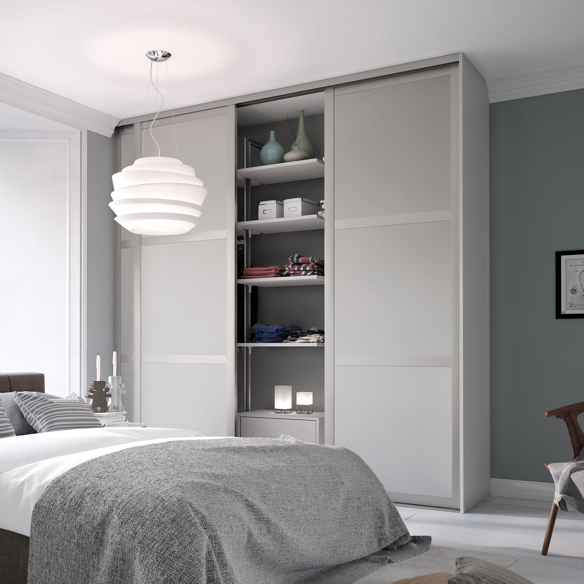 Spacepro Shaker Matt Dove grey frame 3 panel Sliding wardrobe door, (H)2260mm (W) 610mm