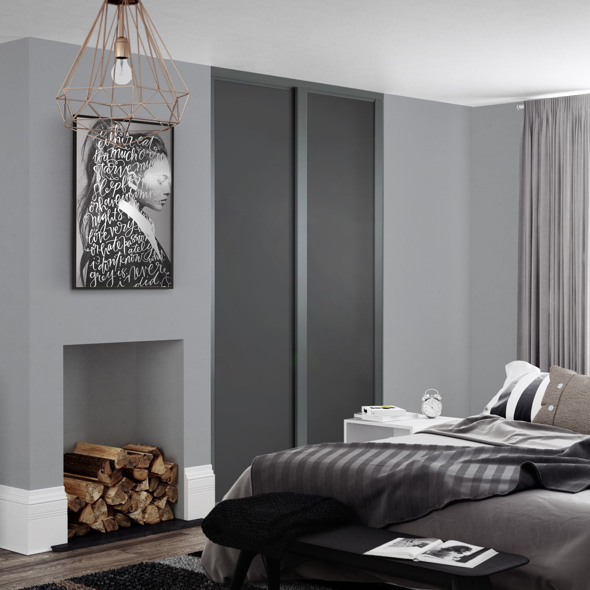 Spacepro Shaker Matt Graphite frame Single panel Sliding wardrobe door, (H)2220mm (W) 914mm