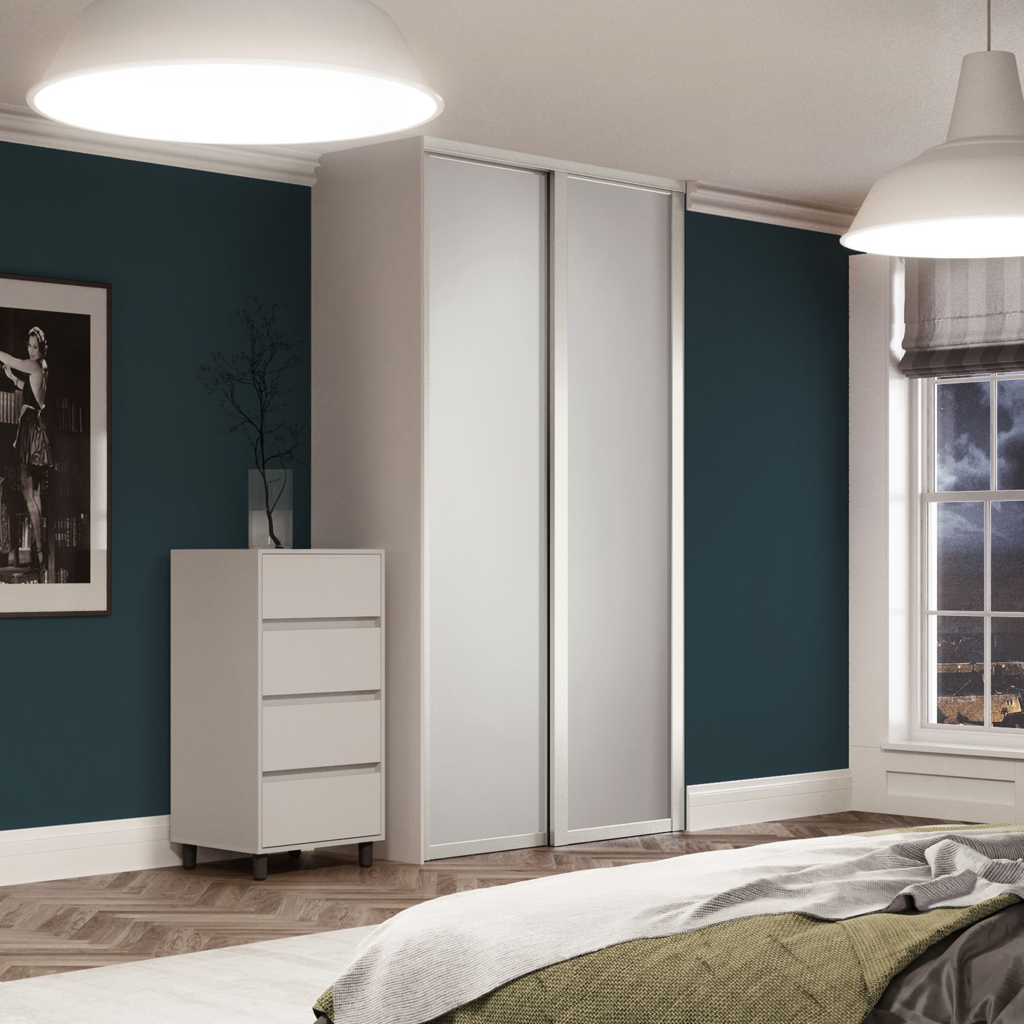 Spacepro Shaker Matt White frame Single panel Sliding wardrobe door, (H)2220mm (W) 610mm Set of 2