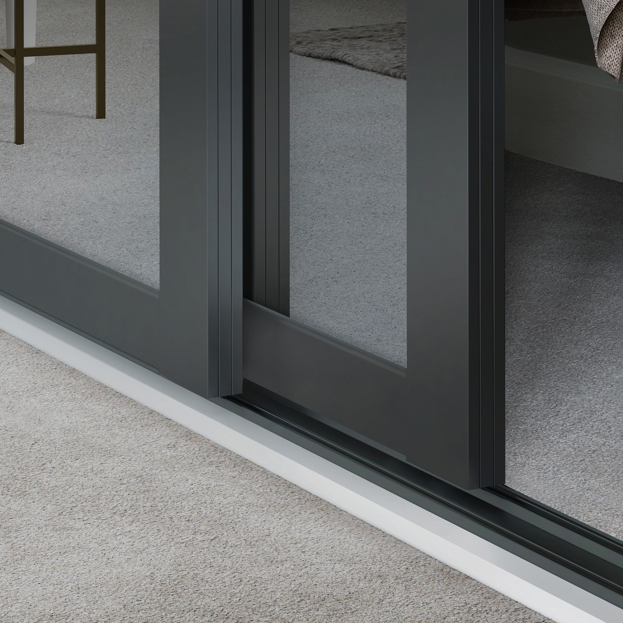 Spacepro Shaker Mirrored Classic Graphite frame Single panel Sliding wardrobe door, (H)2220mm (W) 914mm