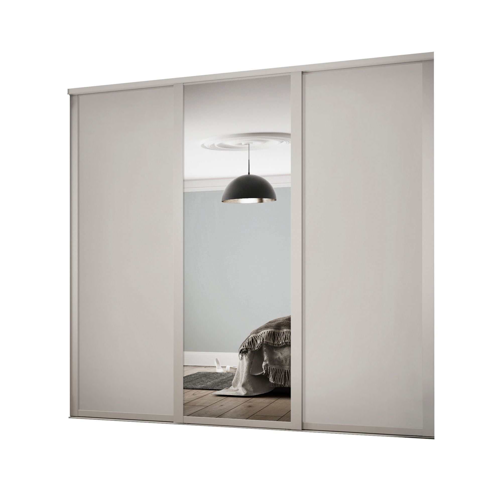Spacepro Shaker Mirrored Dove grey 3 door Sliding Wardrobe Door kit (H)2220mm (W)2592mm