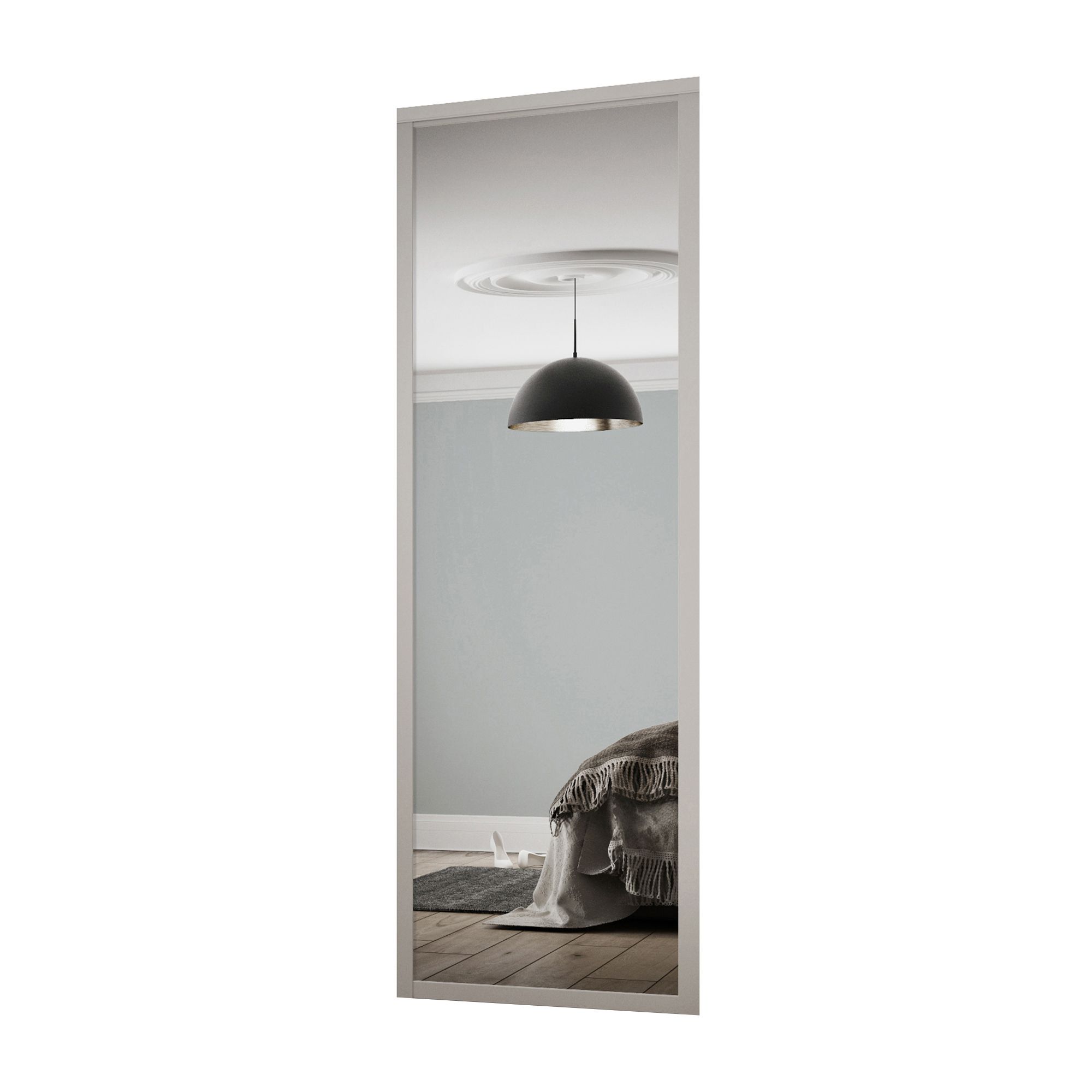 Spacepro Shaker Mirrored Dove grey frame Single panel Sliding wardrobe door, (H)2220mm (W) 762mm