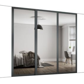 Spacepro Shaker Mirrored Graphite 3 door Sliding Wardrobe Door kit (H)2260mm (W)1680mm