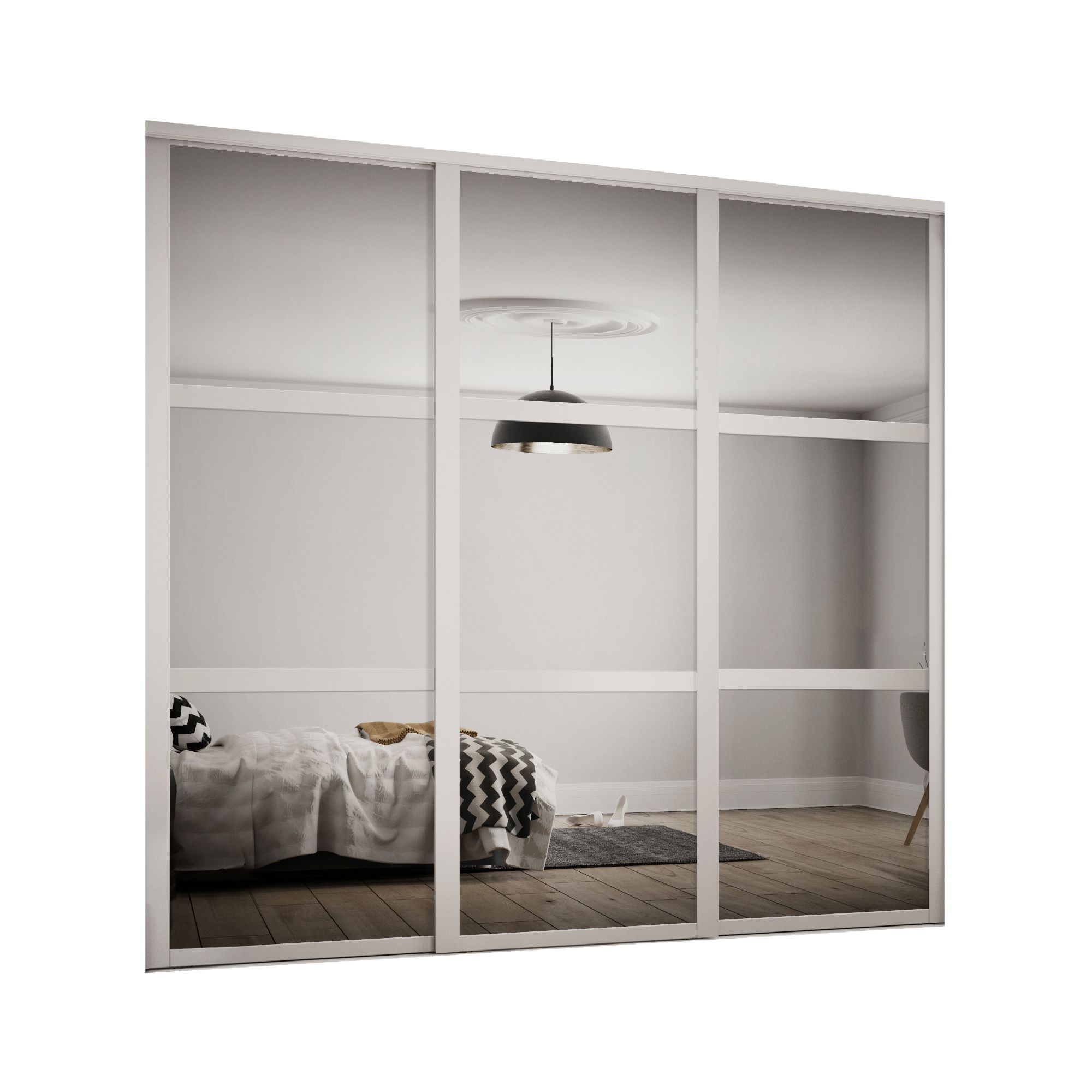 Spacepro Shaker Mirrored Matt dove grey 3 door Sliding Door kit (H)2260mm (W)2592mm