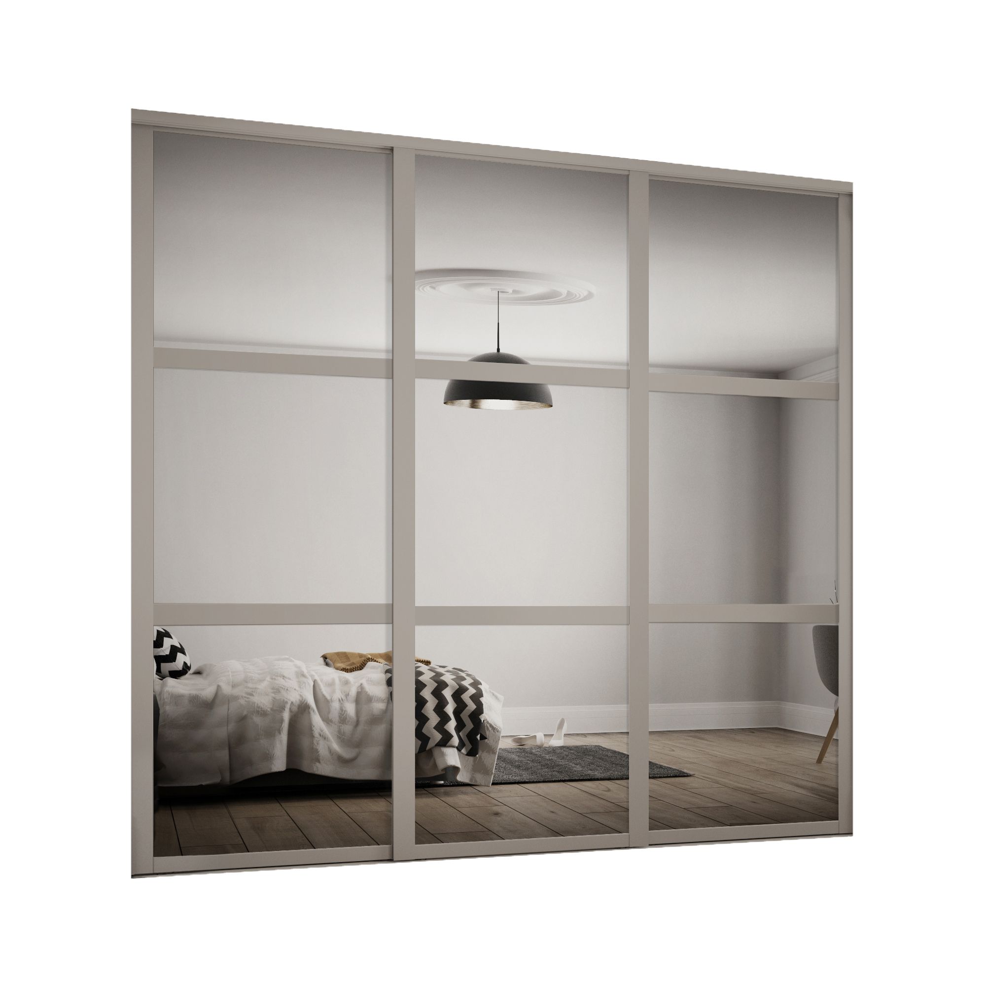 Spacepro Shaker Mirrored Matt stone grey 3 door Sliding Door kit (H)2260mm (W)2592mm