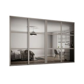 Spacepro Shaker Mirrored Matt stone grey 4 door Sliding Door kit (H)2260mm (W)2898mm