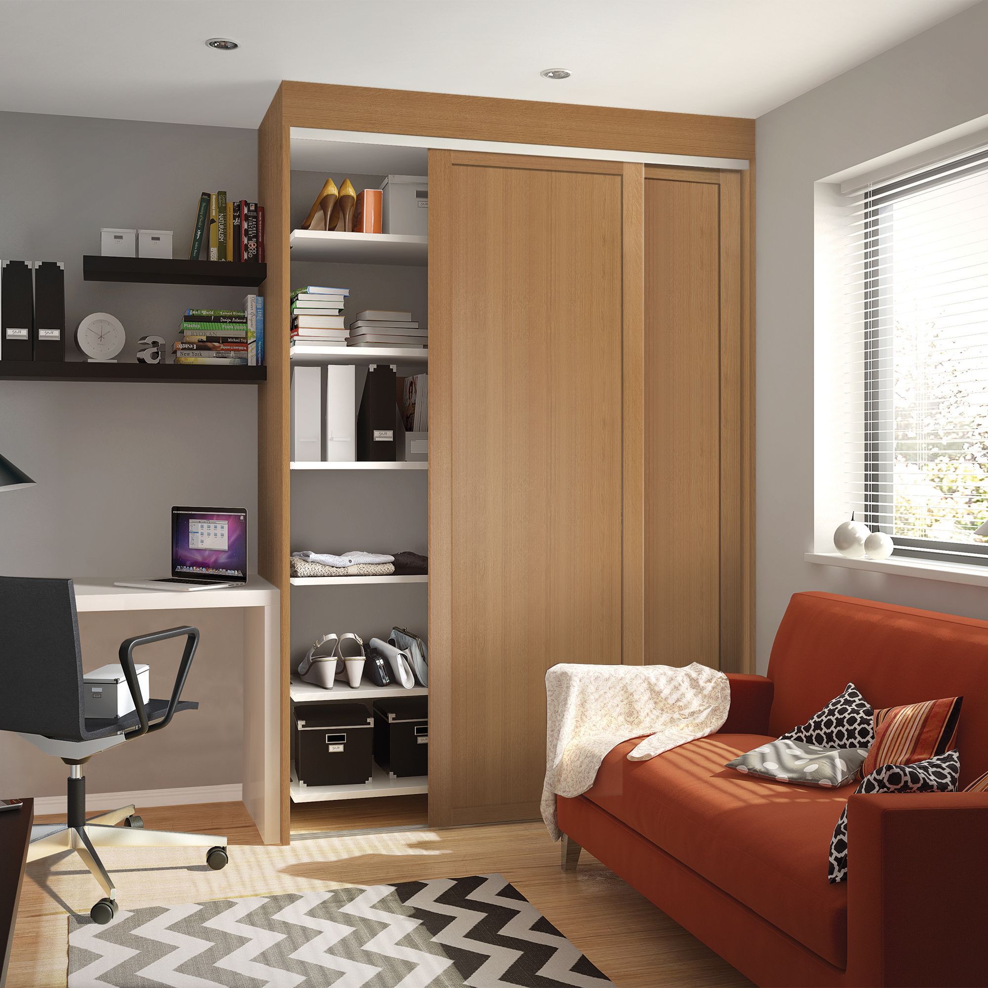 Spacepro Shaker Oak effect Sliding wardrobe door, (H)2220mm (W) 610mm