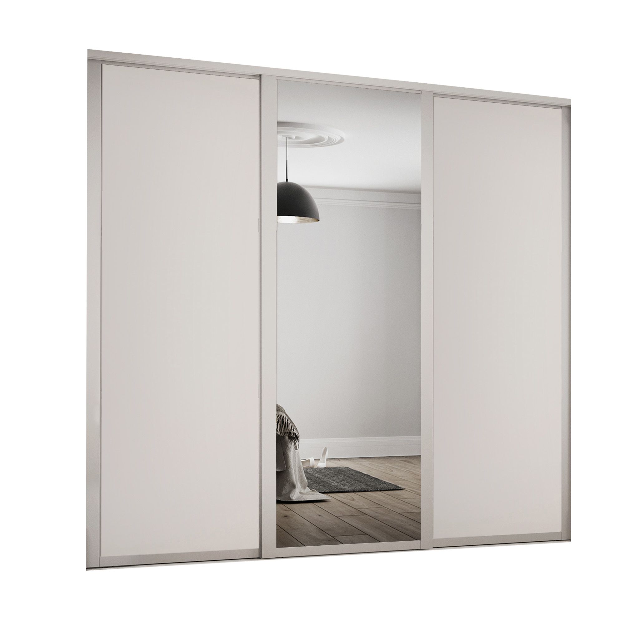 Spacepro Shaker Panel Shaker Mirrored Cashmere 3 door Sliding Wardrobe Door kit (H)2220mm (W)2592mm
