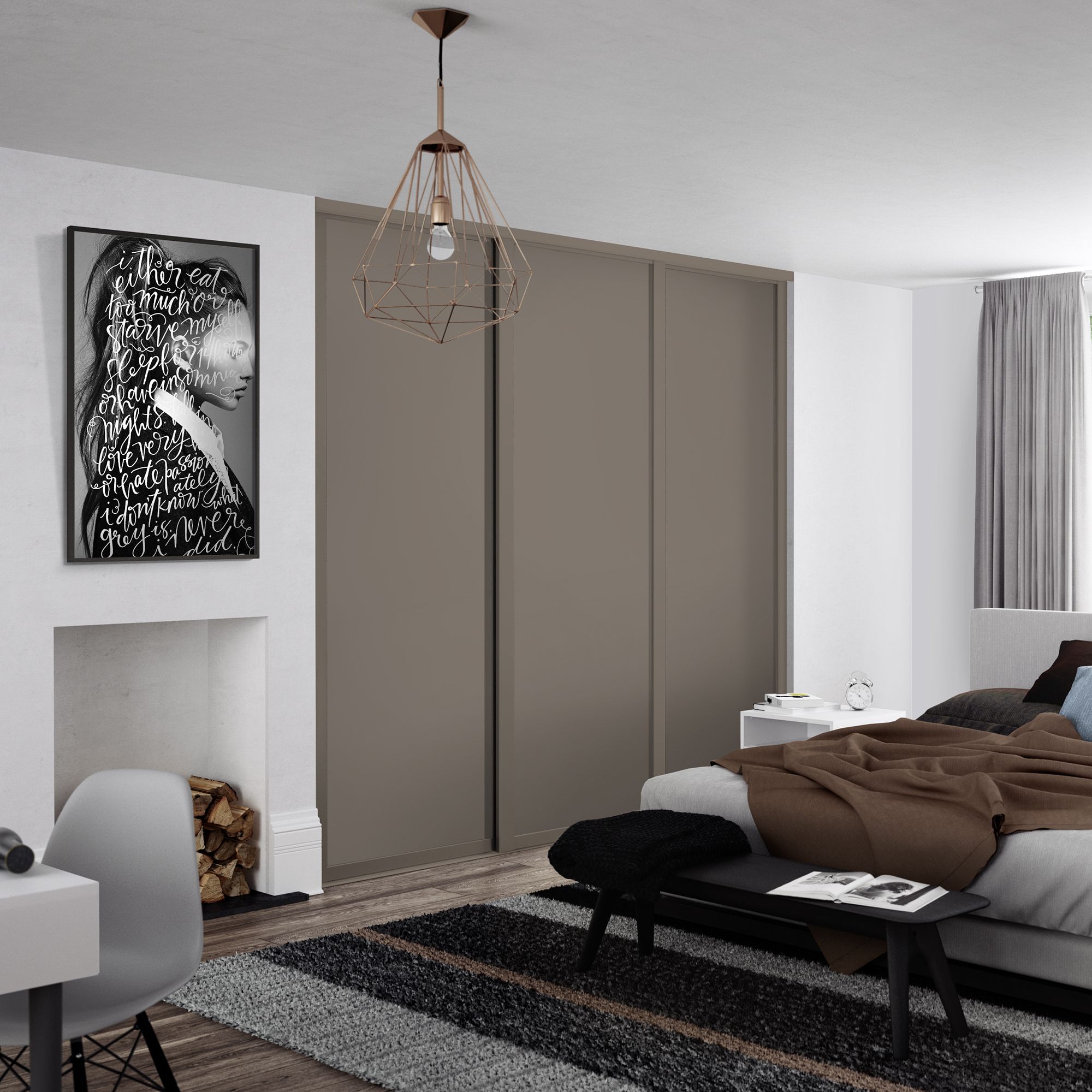 Spacepro Shaker Stone grey frame Single panel Sliding wardrobe door (W) 762mm