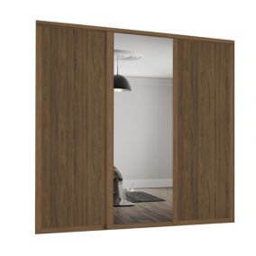 Spacepro Shaker Walnut effect Single panel 1 mirror Sliding wardrobe door (H) 2220mm x (W) 610mm, Set of 3