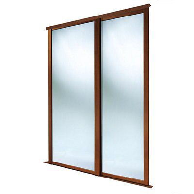 Spacepro Shaker Walnut effect Single panel Mirrored Sliding wardrobe door, (H)2223mm (W) 762mm Pack of 2