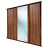 Spacepro Shaker Walnut effect Single panel Mirrored Sliding wardrobe door (H) 2223mm x (W) 762mm, Pack of 3