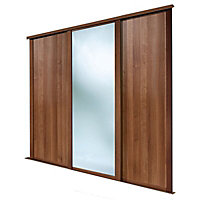 Spacepro Shaker Walnut effect Single panel Mirrored Sliding wardrobe door (H) 2223mm x (W) 914mm, Pack of 3