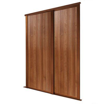 Spacepro Shaker Walnut effect Single panel Sliding wardrobe door, (H)2223mm (W) 914mm Pack of 2