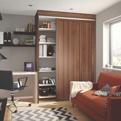 Spacepro Shaker Walnut effect Single panel Sliding wardrobe door, (H)2223mm (W) 914mm Pack of 2