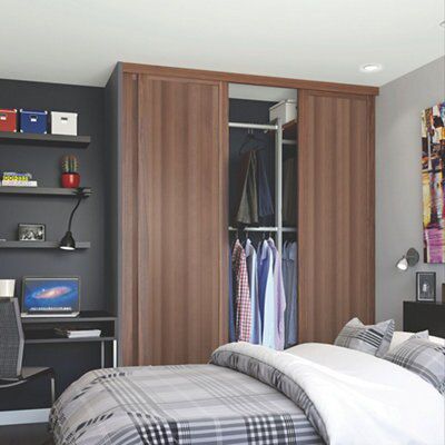 Spacepro Shaker Walnut effect Single panel Sliding wardrobe door, (H)2223mm (W) 914mm Pack of 3