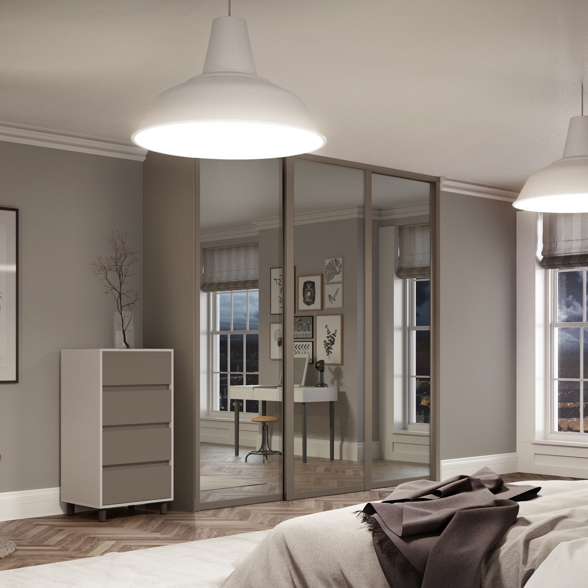 Spacepro Shaker With 3 mirror doors Stone grey 3 door Sliding Wardrobe Door kit (H)2260mm (W)1680mm