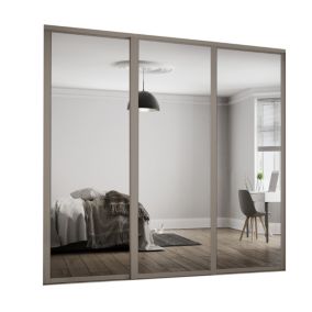 Spacepro Shaker With 3 mirror doors Stone grey 3 door Sliding Wardrobe Door kit (H)2260mm (W)2136mm