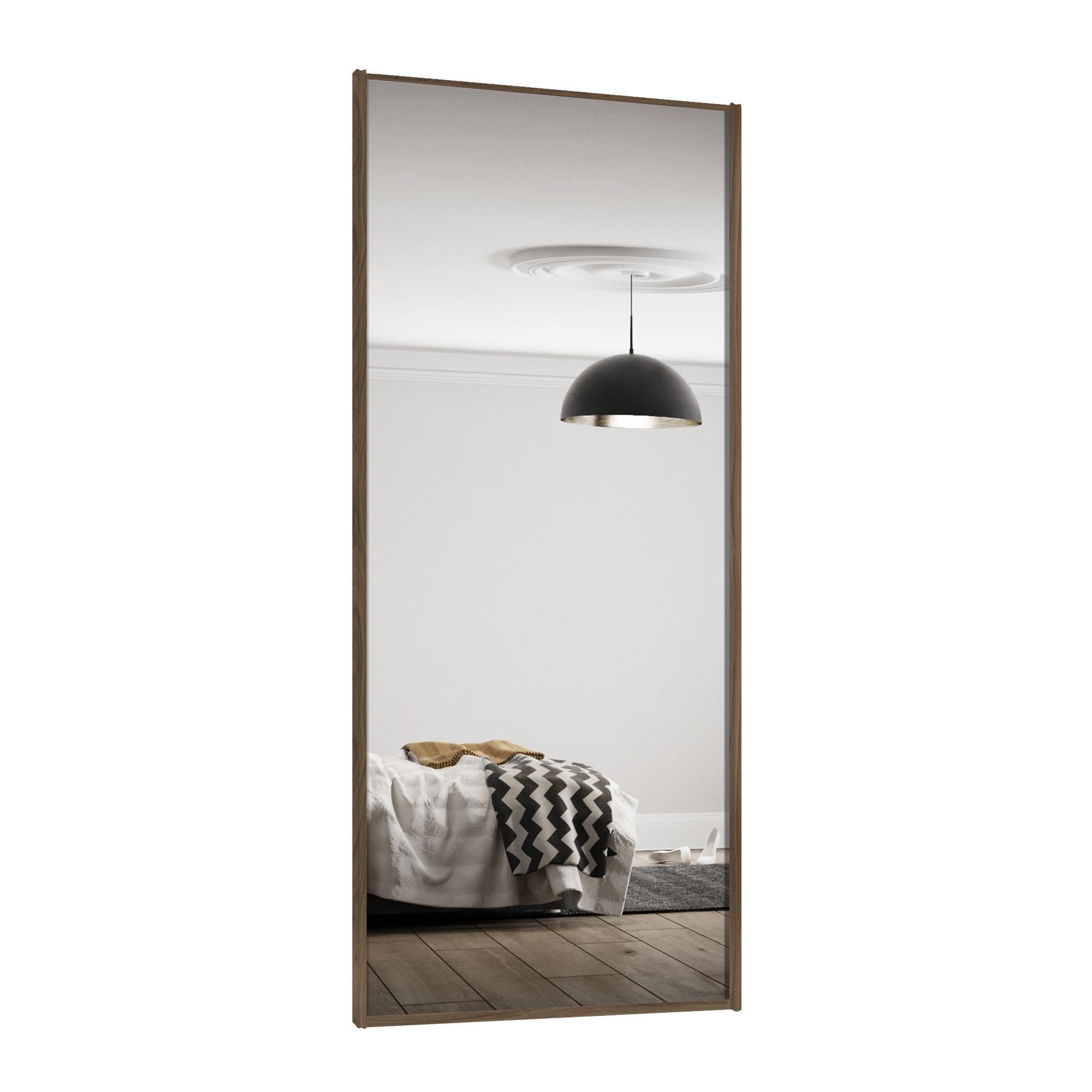 Spacepro Sliding Wardrobes Full length Mirror Carini Walnut frame Single panel Mirrored door, (H) 2220mm x (W) 610mm