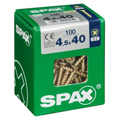 Spax PZ Flat countersunk Steel Screw (Dia)4.5mm (L)40mm, Pack of 100