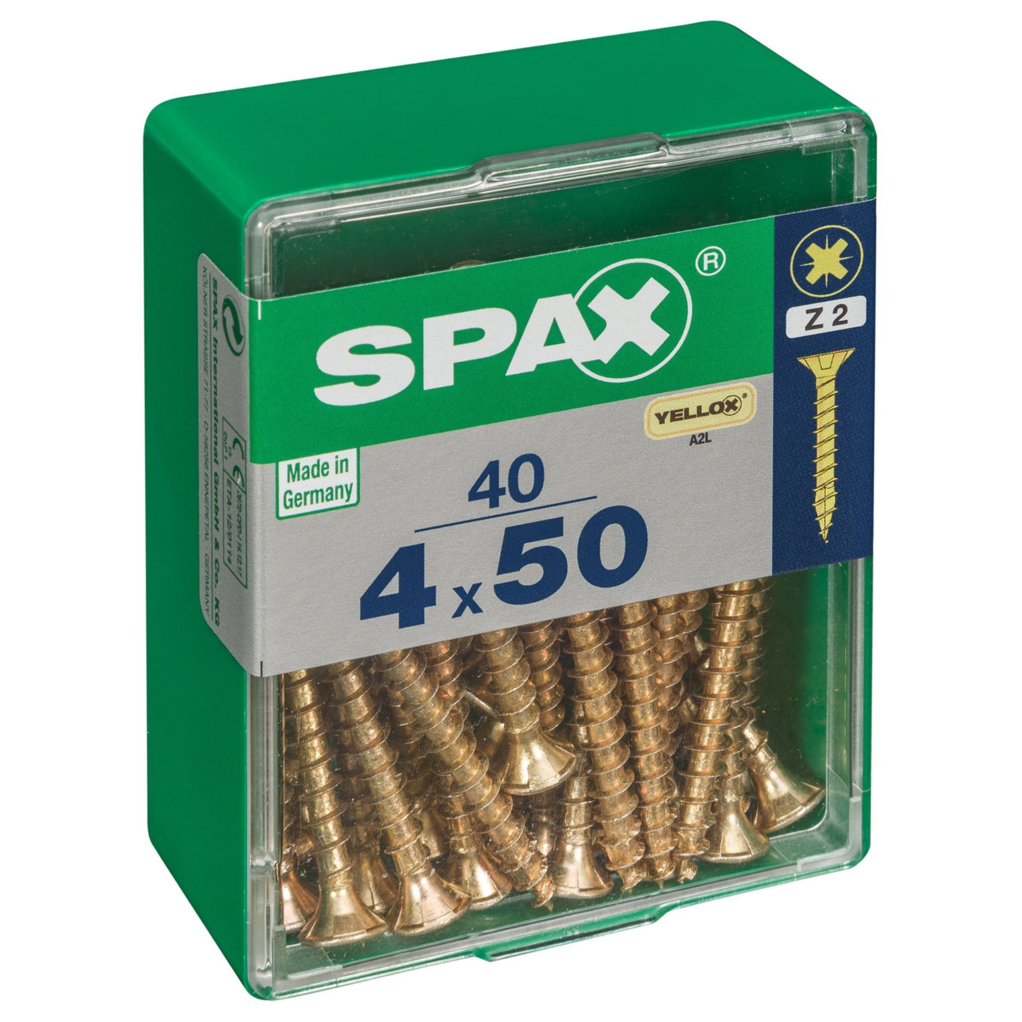 Spax PZ Flat countersunk Steel Screw (Dia)4mm (L)50mm, Pack of 40