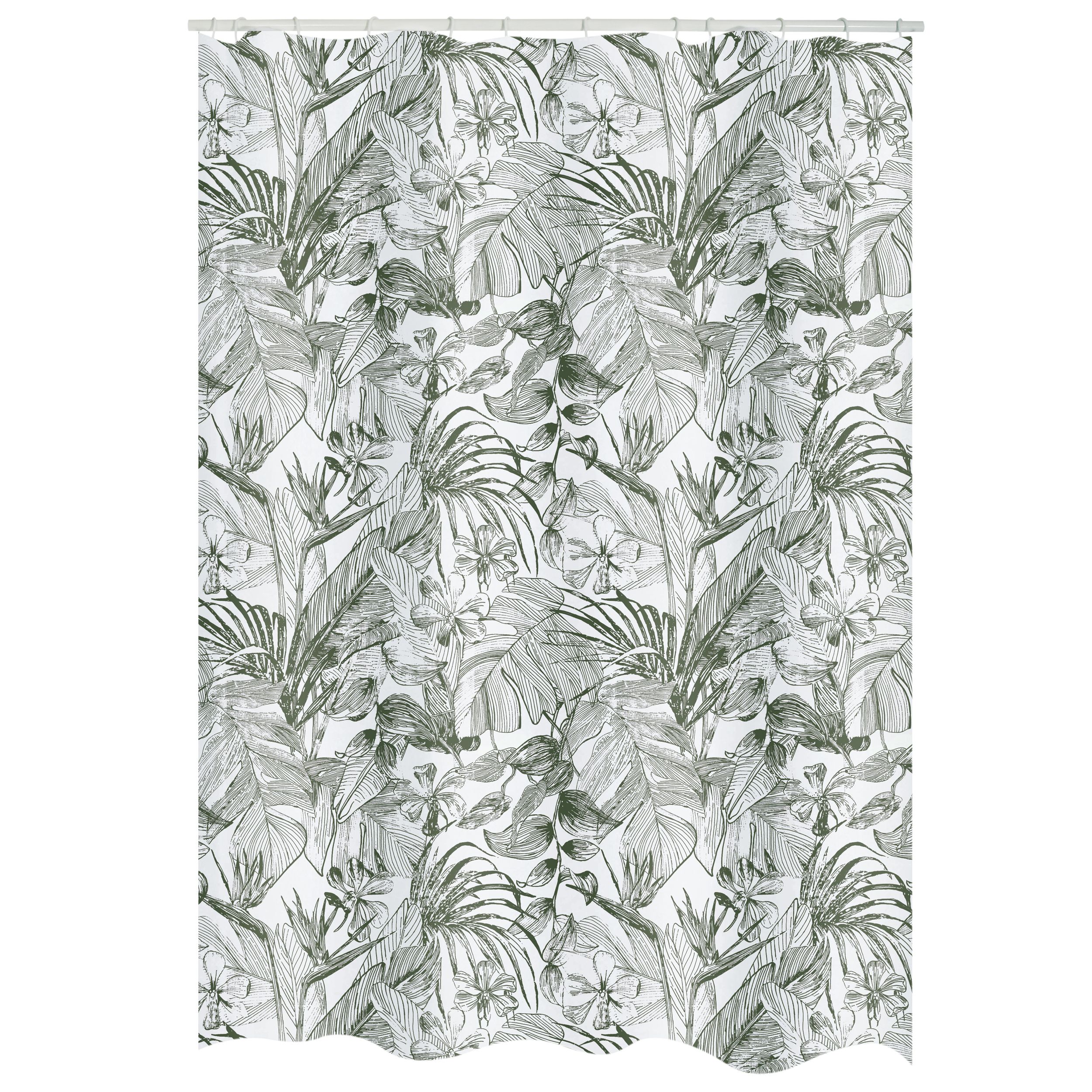 Spirella Tropic Green & white Jungle Shower curtain (H)200cm (W)200cm