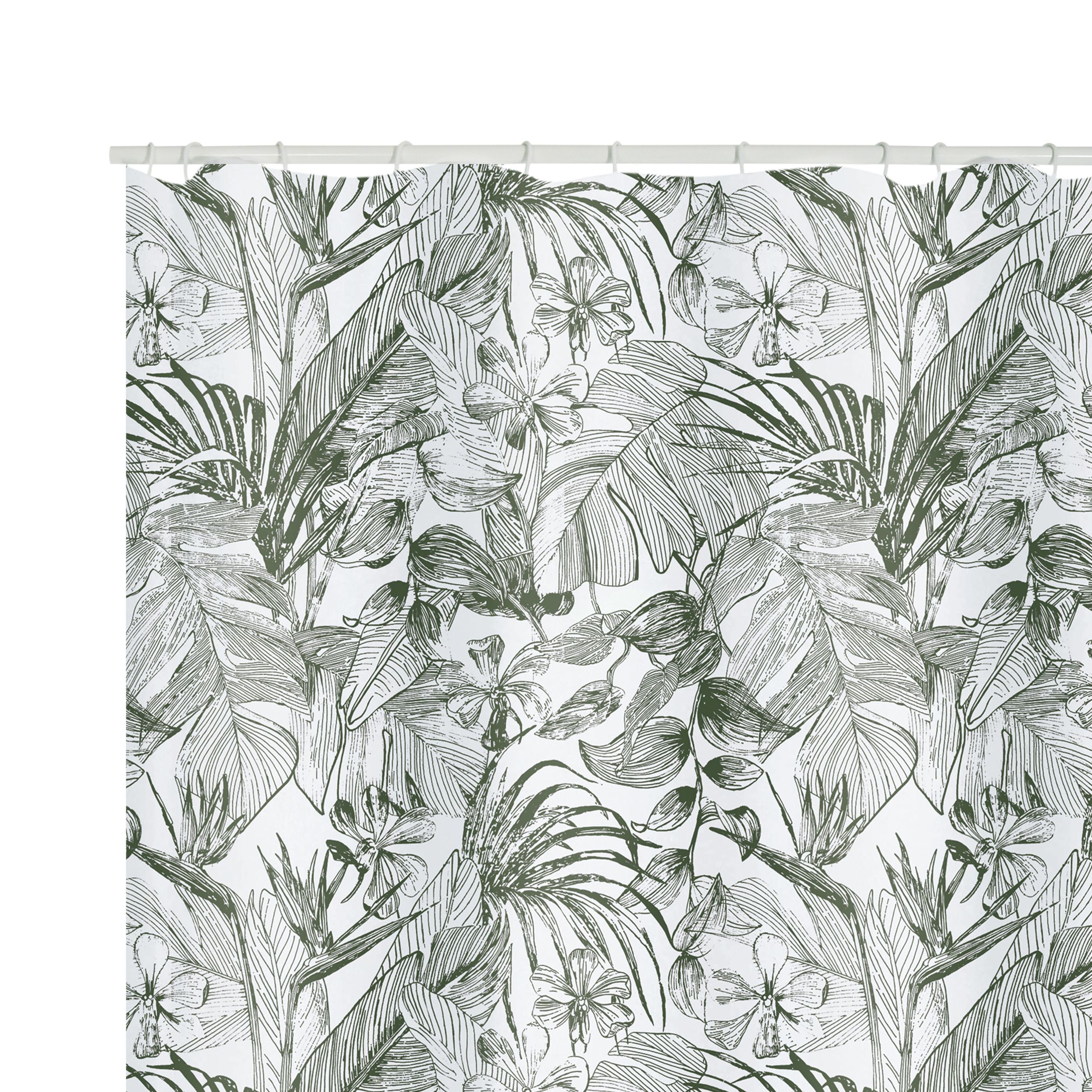 Spirella Tropic Green & white Jungle Shower curtain (H)200cm (W)200cm