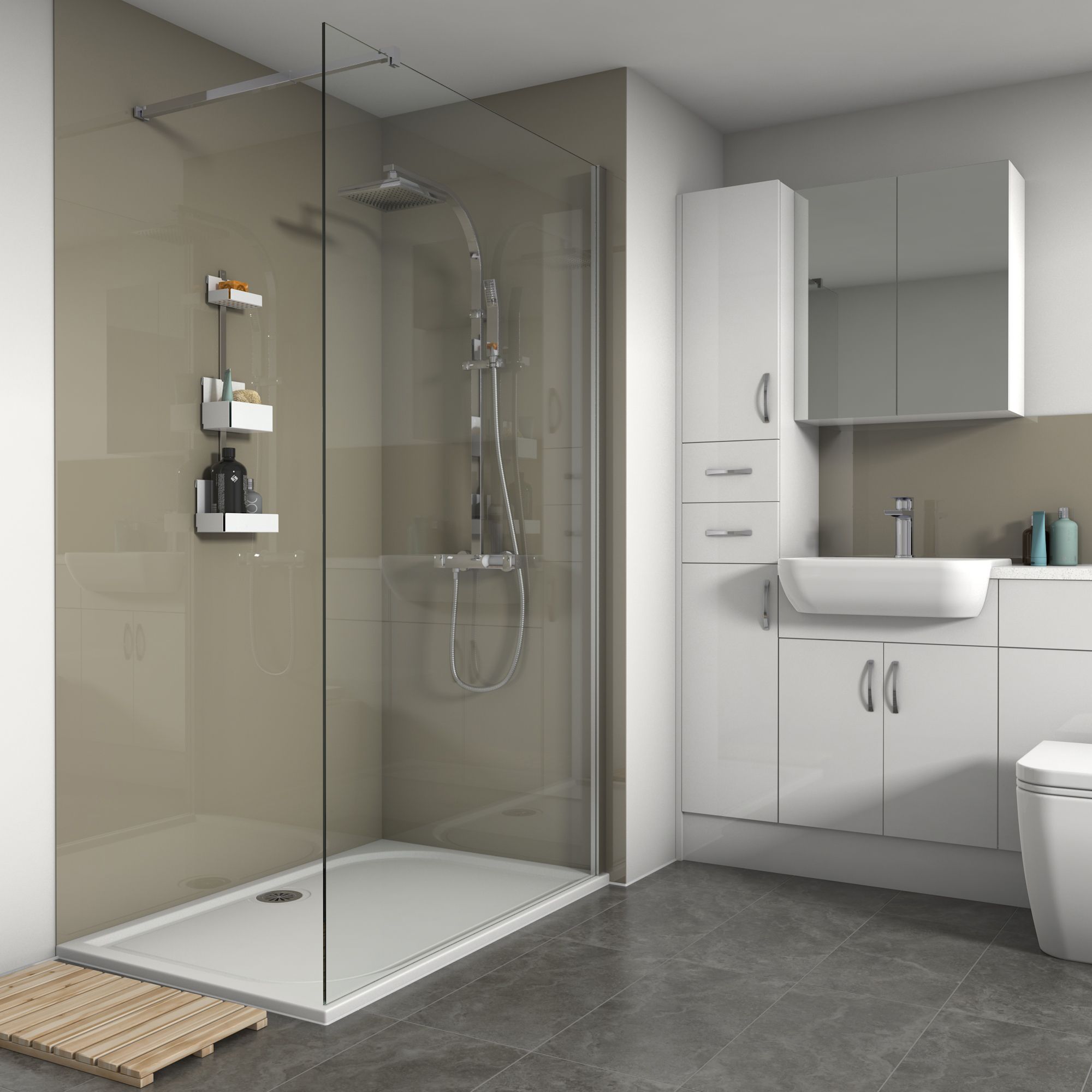 Splashwall 2 panel Acrylic Panel kit (L)2420mm (W)1200mm - Fawn
