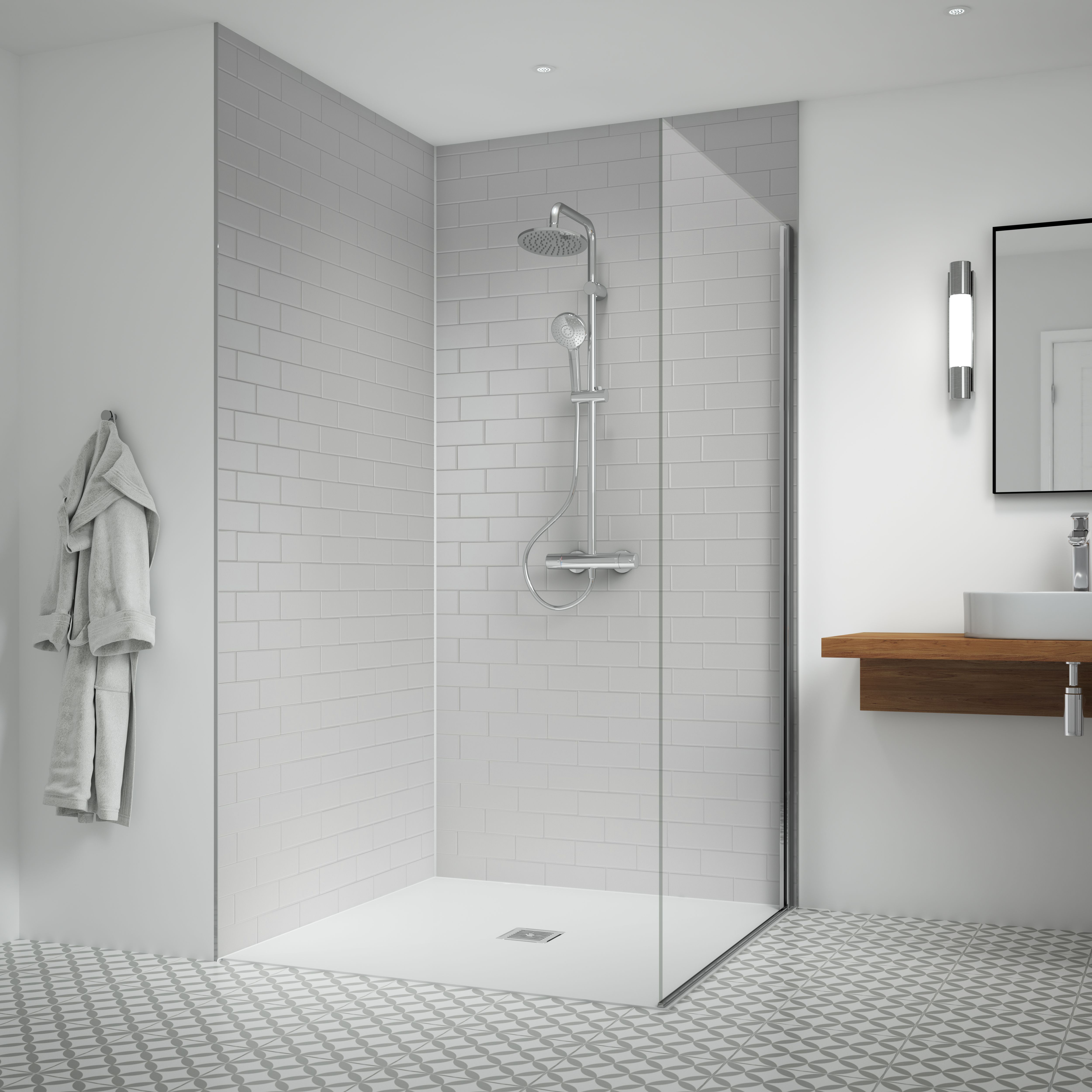Splashwall 2 panel Composite Wall panel kit (L)2420mm (W)1200mm - White Tile effect