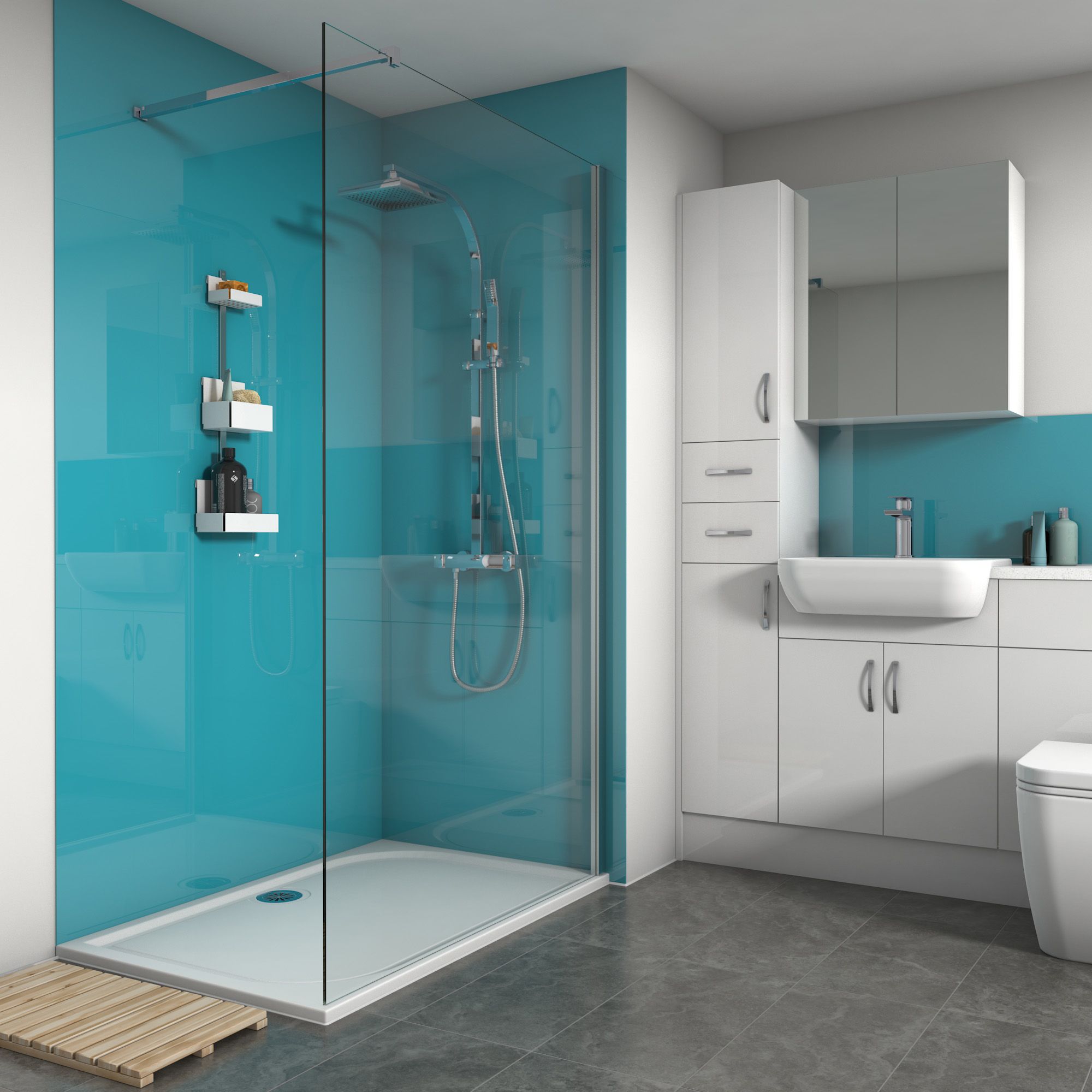 Splashwall 3 panel Acrylic Panel kit (L)2420mm (W)1200mm - Ocean
