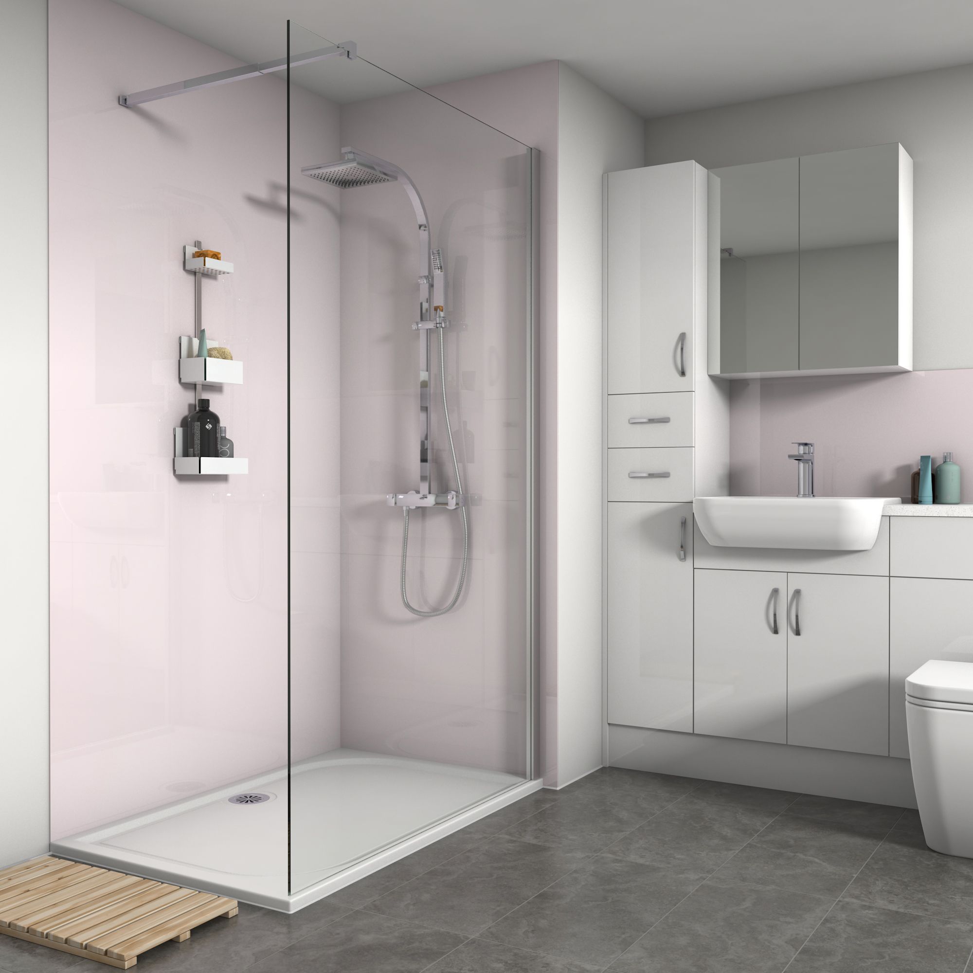 Splashwall 3 panel Acrylic Panel kit (L)2420mm (W)1200mm - Pale pink